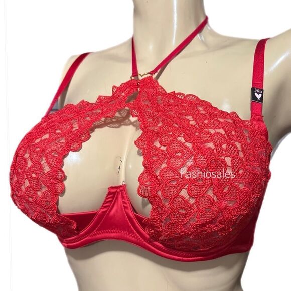 Victorias Secret Dream Angels Sweetheart Lace Ouvert cup Halter bra & panty Set - Picture 11 of 15